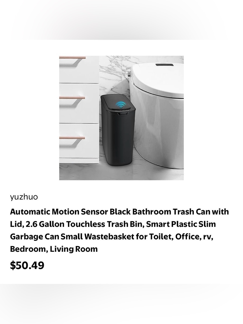 Black Motion Sensor Trash Can – 2.6 Gallon Touchless Bathroom Bin